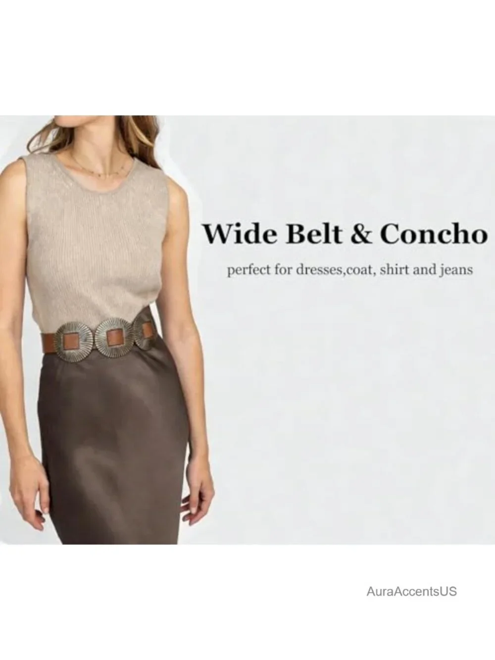 Western Concho Belt with Gold Buckle Adjustable Faux Leather Wide Disc Belt